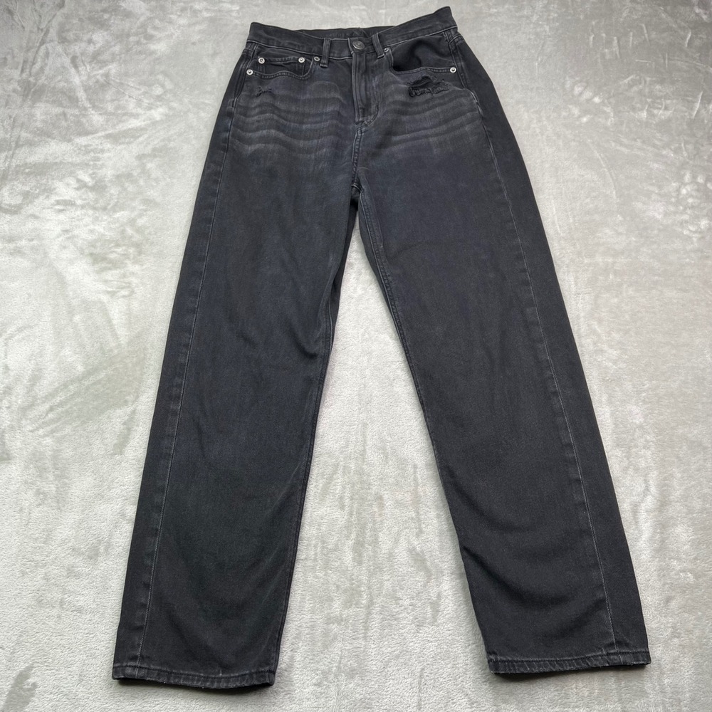 American Eagle 90s Boyfriend Jeans Womens 4 Black Solid Distressed Stretch High